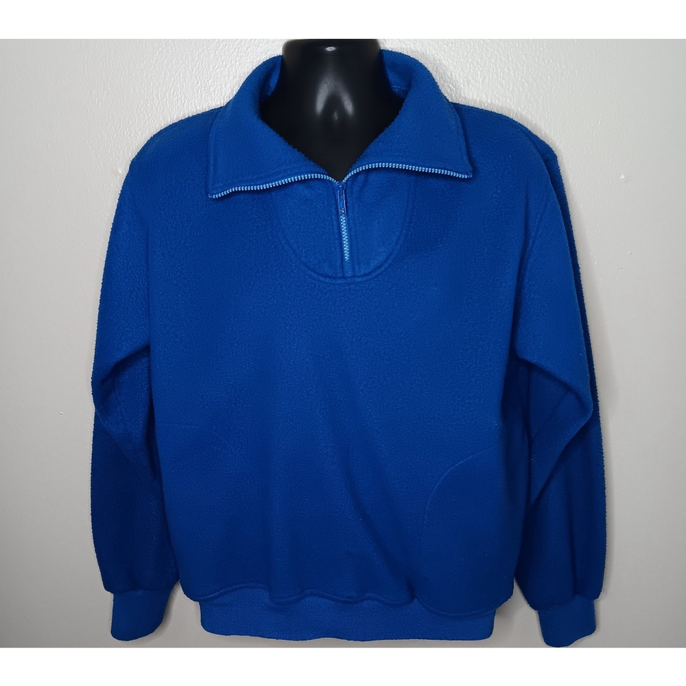 Vintage 90s Hobie Men's Medium 1/4 Zip Pullover Blue Fleece Jacket Long Sleeve